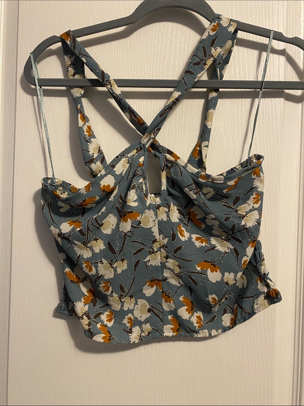 Sienna Sky Blue Floral Crisscross Crop Camisole
